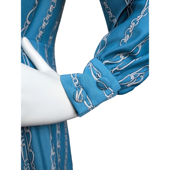 Vintage Chain Print Midi Dress | 60s 70s Mod Boho | Long Sleeve, Size Large - Picture 7 of 10